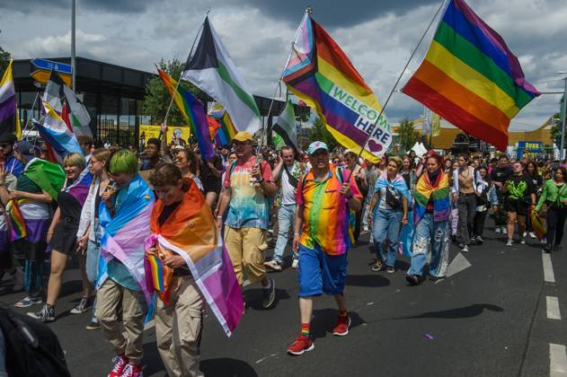 July 22, 2023, Berlin, Germany: People march with pride flags during the pride parade. Berlin Christopher Street Day (CSD Berlin) or Berlin Pride Parade is an annual demonstration in Berlin for the rights of LGBT+ people. Berlin Germany - ZUMAs197 20230722_zab_s197_056 Copyright: xYauhenxYerchakx