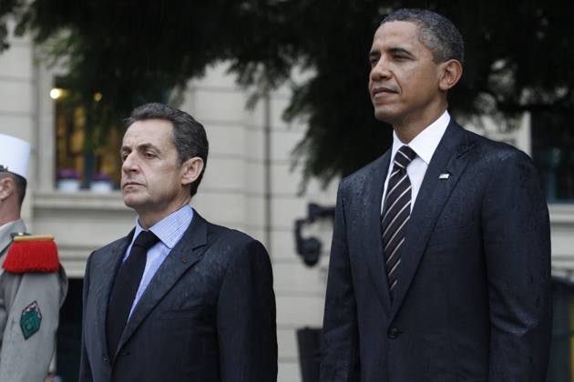 Nicolas Sarkozy and Barack Obama ceremony WWI - Cannes French President Nicolas Sarkozy and his US counterpart Barack Obama are pictured during a ceremony the monument dedicated to WWI victims in Cannes on November 4, 2011 at the end of the G20 Summit for Heads of State and Government. Obama and Sarkozy took part in a ceremony celebrating the alliance between the US and French armies. Photo by Ludovic Pool ABACAPRESS.COM Cannes France  Copyright: xMousse-Orban ABACAx 296658_016 Mousse-Orban ABACAx 296658_016 