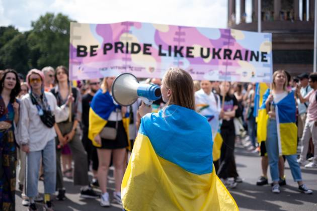 45th Christopher Street Day Parade under the motto Be their voice - and ours For more empathy and solidarity moves through Berlin to the Victory Column The demonstration dema