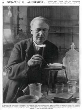 Thomas Edison Thomas Alva Edison (1847 - 1931), American inventor and businessman, who has been described as America s greatest inventor. Photograph showing Edison in his laboratory at West Orange, New Jersey, working on the battery installed in a special tramcar. Date: 1910  Copyright: Copyrightx(c)Geminix2023.xCredit:xGemini 12041592