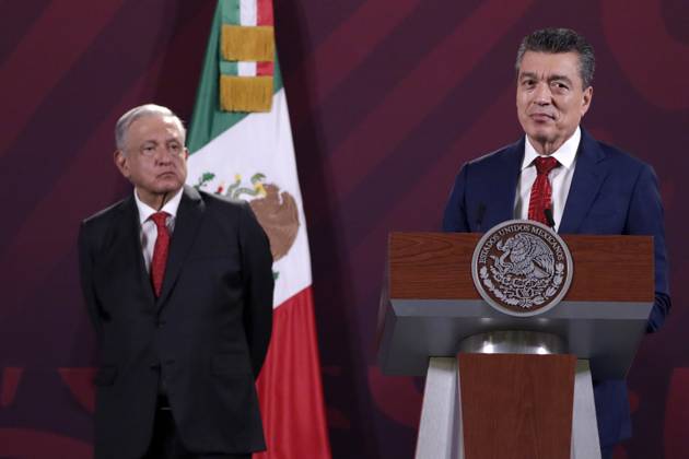 Mexiko, Andres Manuel Lopez Obrador Pressekonferenz August 14, 2023, Mexico City, Mexico: Governor of the state of Chiapas, Rutilio Escandon, at the press conference with the President of Mexico, Andres Manuel Lopez Obrador, at the press conference at the National Palace in Mexico City . on August 14, 2023 in Mexico City, Mexico Mexico City Mexico - ZUMAe321 20230814_zia_e321_011 Copyright: xLuisxBarronx