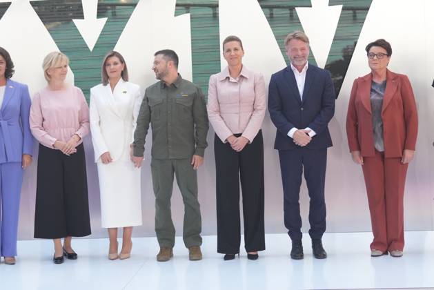 Denmarks Prime Minister Mette Frederikse, her husband Bo Tengberg, Ukrainian President Volodymyr Zelenskyj and First Lady Olena Zelenska during the Third Summit of First Ladies and Gentlemen in Kyiv, Ukraine, Wednesday September 6, 2023 , Kyiv Denmark  Copyright: IdaxMariexOdgaardx spdk20230906-120140-L