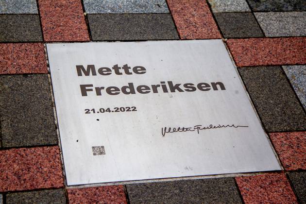 KYIV, UKRAINE - SEPTEMBER 6, 2023 - The plaque with the name of Prime Minister of the Kingdom of Denmark Mette Frederiksen is seen on the Walk of the Brave in Constitution Square following their joint briefing, Kyiv, capital of Ukraine. Briefing of Ukrainian President and Danish PM in Kyiv  Copyright: xKirillxChubotinx