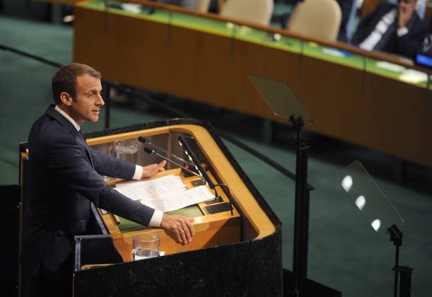 French President Emmanuel Macron speaking at the United Nations in New York French President Emmanuel Macron speaking at the United Nations in New York, Credit:Dennis Van Tine Avalon Copyright: xDennisxVanxTinex xAvalonx 0509336050