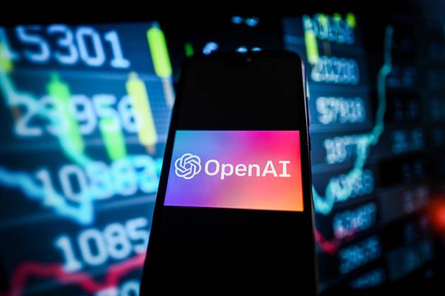 Logo illustrations in Poland - 03 Oct 2023 In this photo illustration, an OpenAI logo is displayed on a smartphone with stock market percentages on the background. Poland Copyright: xOmarxMarquesx xSOPAxImagesx omarques_03102023_TECHPOLKRK-15