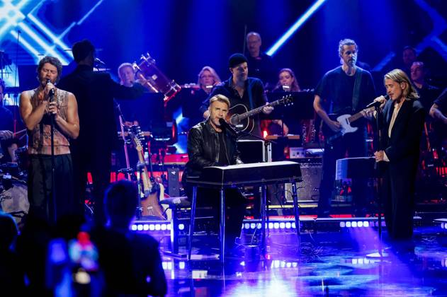 Howard Donald, Gary Barlow and Mark Owen of Take That at the recording of the ARD TV show Your Songs in Studio 3 of Media City Leipzig, 18 10 2023 Foto:xM.xKremerx xFuturexImagex your_song_3089