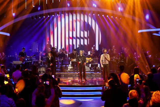 Howard Donald, Gary Barlow and Mark Owen of Take That at the recording of the ARD TV show Your Songs in Studio 3 of Media City Leipzig, 18 10 2023 Foto:xM.xKremerx xFuturexImagex your_song_3167