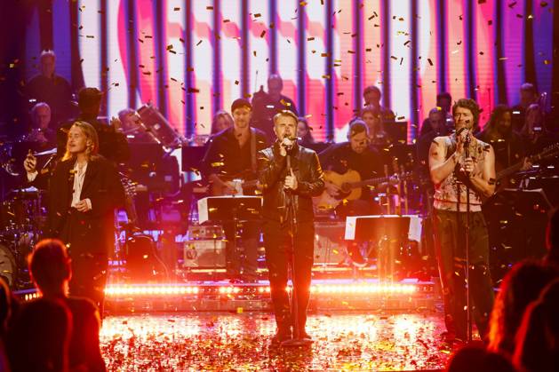 Howard Donald, Gary Barlow and Mark Owen of Take That at the recording of the ARD TV show Your Songs in Studio 3 of Media City Leipzig, 18 10 2023 Foto:xM.xKremerx xFuturexImagex your_song_3170