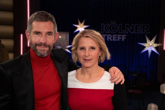 From left Micky BEISENHERZ, presenter, Susan LINK, presenter, host of the program Koelner Treff on WDR television, 12 12 2023
