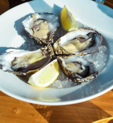 Gourmet dish of Mediterranean oysters Lloret de Mar, Catalonia, Spain R_QJZXDZ231219-1310461-01