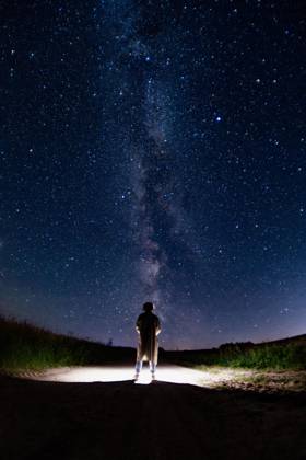 Silhouette one Man at the Starry sky, Concept the Loneliness, Fear and Depression Copyright: imageBROKER MikalaixSayevich ibxwsp09934881.jpg ,model released, Symbolfoto ,property released