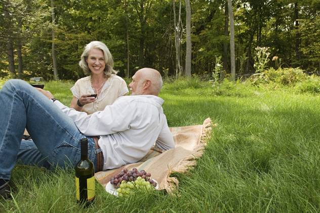 Older couple relaxing at picnic in park Accord, New York, USA, 21.12.2023, model released, TTBB_BLD170599.jpg, 55-59 years, 65-69 years, accord, aging, authentic, authenticity, beauty in nature, bonding, boyfriend, calm, caucasian, color image, copy space, day, drinking, eating, enjoying, environment, focus on foreground, foliage, food and drink, forest, fun, getting away from it all, girlfriend, grape, grass, happy, heterosexual couple, horizontal, husband, lawn, leisure activity, lifestyle, looking at camera, love, man, mature adult, mature women, nature, new york, older, outdoors, park, peace, people, photography, picnic, picnic blanket, portrait, posing, quality time, real people, recreation, relaxation, retirement, romance, rural scen Copyright: xAlbertoxGuglielmix