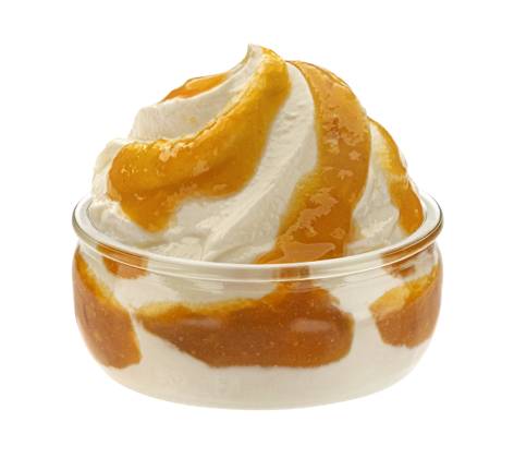Glass jar of yogurt with peach jam isolated on white background Glass jar of yogurt with peach jam isolated on white background with clipping path, full depth of field Copyright: xZoonar.com MaksimxLashcheuskix 21044315