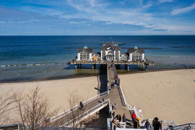 Island of Rügen Ostseebad Sellin the famous pier of Sellin in winter with wonderful sunshine and excellent views over the Baltic Sea