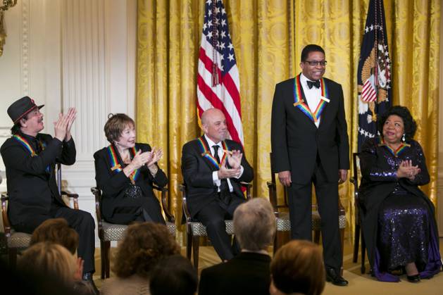 Obama Hosts Kennedy Center Honorees At The White House 2013 Kennedy Center Honorees (L to R) Carlos Santana, Shirley MacLaine, Billy Joel, Herbie Hancock and Martina Arroyo attend a reception at the White House prior to the Kennedy Center ceremony on December 8, 2013 in Washington, DC. Credit: Kristoffer Tripplaar Pool via CNP Washington District of Columbia United States of America EDITORIAL USE ONLY Copyright: xx KristofferxTripplaarx cnpphotos047175