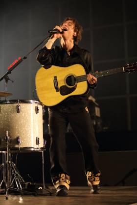 Frederik Fred Rabe from the band Giant Rooks at a concert in the Max Schmeling Halle in Berlin, February 23, 2024 Giant Rooks concert Berlin