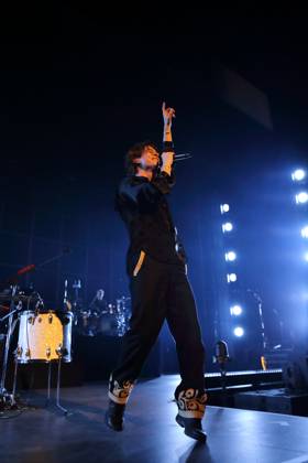 Frederik Fred Rabe from the band Giant Rooks at a concert in the Max Schmeling Halle in Berlin, February 23, 2024 Giant Rooks concert Berlin