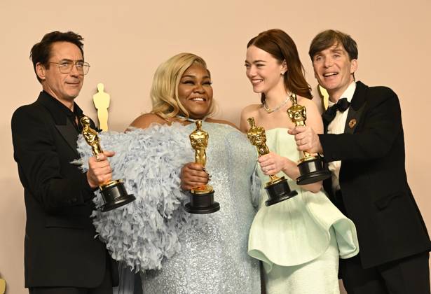 LOS ANGELES, CA - MARCH 10: Robert Downey Jr., Da vine Joy Randolph, Emma Stone and Cillian Murphy at the 96th Annual Academy Awards Press Room at at the Ovation Hollywood on March 10, 2024 in Los Angeles, California. Copyright: xMediaPunchx