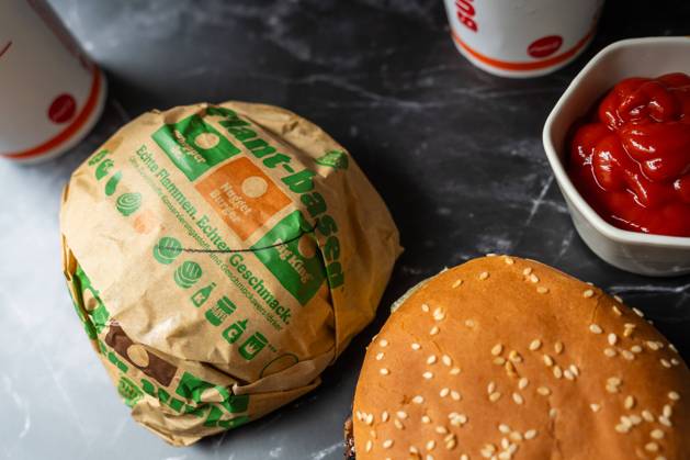 Augsburg, Bavaria, Germany - March 16, 2024: Plant-based hamburger from the fast food chain Burger King. Meat substitute for a vegan diet