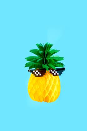 A quirky pineapple donning pixelated sunglasses set against a vibrant blue background. Model Released SergioVictorVega_ID19908_590163_001 Copyright: xSergioxVictorxVegax
