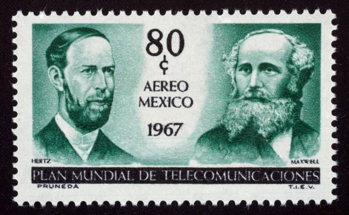 HEINRICH HERTZ (1857-1894). German physicist. With Scottish physicist James Clerk Maxwell (right) on a Mexican airmail stamp, 1967.  Copyright: xGRANGERx xGRANGERx 0022126