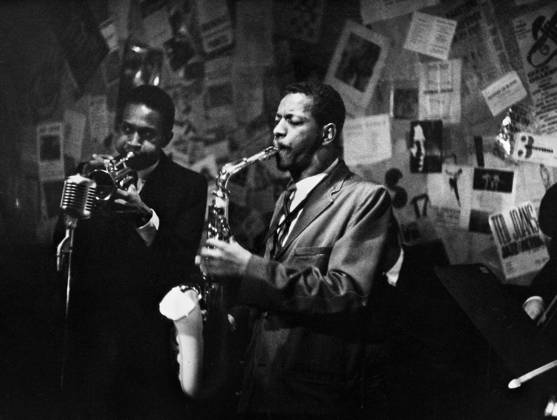 CHERRY & COLEMAN, 1959. Don Cherry on trumpet, and Ornette Coleman on saxophone, performing the The Five Spot in New York City, 1959. Photograph by Bob Parent.  Copyright: xGRANGERx xGRANGERx 0107990