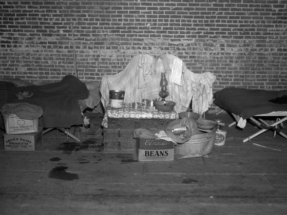 ARKANSAS: REFUGEE, 1937. Household goods of an African American flood refugee in a temporary infirmary operated by the Red Cross at Forrest City, Arkansas. Photograph by Walker Evans in February 1937.  Copyright: xGRANGERx xGRANGERx 0120213