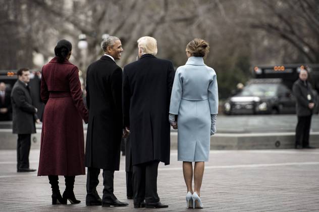 DONALD TRUMP (1946- ). 45th President of the United States. President Donald Trump, former President Barack Obama and their wives walk toward Executive One during the departure ceremony at the 58th Presidential Inauguration in Washington, D.C. Photograph, 20 January 2017.  Copyright: xGRANGERx xGRANGERx 0649250