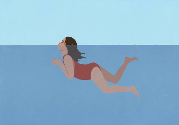Girl in bathing suit swimming with head above water  Copyright: MaltexMueller fStopImages2070064