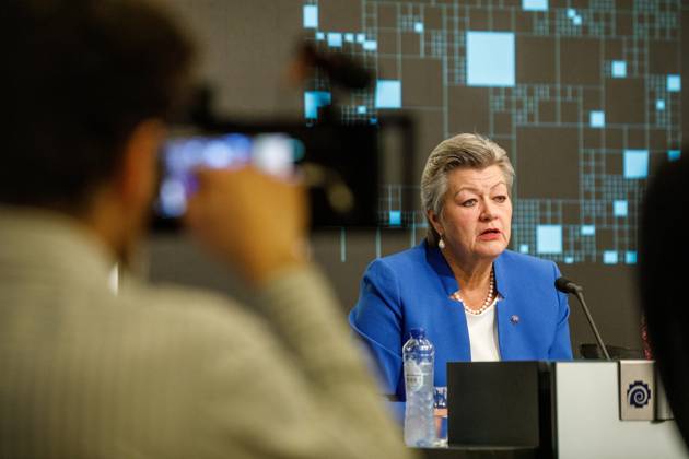 EU Commissioner for Home Affairs Ylva Johansson pictured during an hybrid press conference of Europol to present a report on the most threatening criminal networks in the European Union, in Brussels, Thursday 04 April 2024. HATIMxKAGHAT 90366016