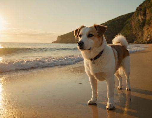 A dog on beach with sun setting in background 23861336 RECORD DATE NOT STATED