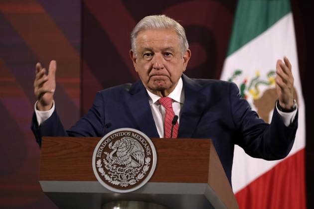 Mexiko, Andres Manuel Lopez Obrador Pressekonferenz April 29, 2024, Mexico City, Mexico: Mexicoâ€⠢s President, Andres Manuel Lopez Obrador, speaks during a briefing conference at National Palace. Mexico City Mexico - ZUMAe321 20240429_zia_e321_014 Copyright: xLuisxBarronx