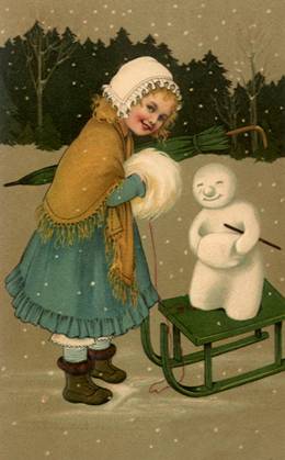RECORD DATE NOT STATED Mini-Snowman on Sled Mini-Snowman on Sled Date: 1910  Copyright: Copyrightx(c)Geminix2023.xCredit:xGemini 12924004