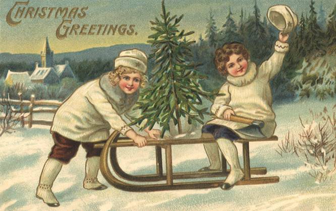 RECORD DATE NOT STATED Sledding with Tree Sledding with Tree Date: 1910  Copyright: Copyrightx(c)Geminix2023.xCredit:xGemini 12924225