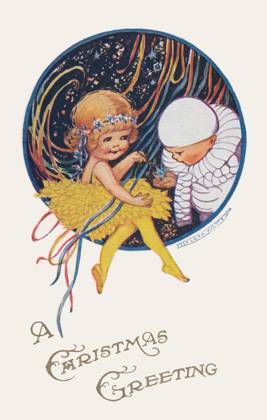 RECORD DATE NOT STATED Pierrot and Columbine on a Christmas card Pierrot and Columbine on a Christmas card. Artist: Flora White Date: circa 1910  Copyright: Copyrightx(c)Geminix2023.xCredit:xGemini 13136983