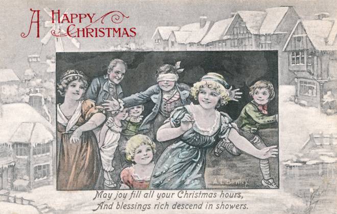 RECORD DATE NOT STATED Blind Man s Buff on a Christmas card Happy children playing Blind Man s Buff at Christmas. Artist: Ada Leonora Bowley. Date: circa 1910  Copyright: Copyrightx(c)Geminix2023.xCredit:xGemini 13140610