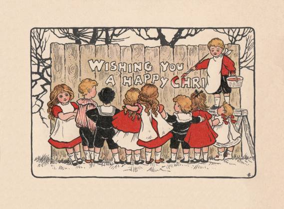 RECORD DATE NOT STATED Celebrating Chrismas A group of happy children celebrating Christmas. Artist: Evelyn Stuart Hardy Date: circa 1910  Copyright: Copyrightx(c)Geminix2023.xCredit:xGemini 13818182