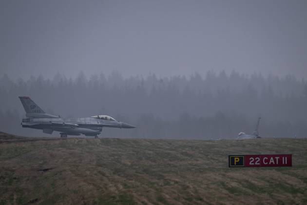 RECORD DATE NOT STATED Two U.S. Air Force F-16 Fighting Falcons assigned to the 480th Fighter Squadron taxi at Spangdahlem Air Base Germany, Feb. 29, 2024. The U.S. remains steadfast in the shared commitment to peace and stability in Europe and will continue to work alongside Allies and Partners to deter threats to national sovereignty throughout the region. Air Force Copyright: xpiemagsx piemagsdvidsfeb24032024-16687 !ACHTUNG AUFNAHMEDATUM GESCHÄTZT!