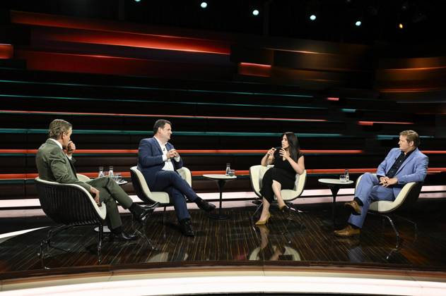 Talk round at Markus Lanz , ZDF 07 24 her Markus Lanz, Hubertus Heil, Melis Sekmen and Michael Bröcker v li on July 16, 2024 i
