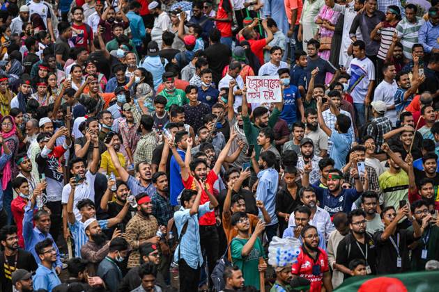 August 5, 2024, Dhaka, Bangladesh: Anti-government protestors celebrate in Shahbag near Dhaka university area. Thousands of Bangladesh People celebrate the resignation of Bangladeshi Prime Minister Sheikh Hasina. Protests in Bangladesh that began in July for the abolition of the quota system in government jobs culminated on August 5, as Bangladesh military chief Gen. Waker-uz-Zaman announced a transitional government after Prime Minister Sheikh Hasina fled the country due to violent nationwide protests. Hundreds of people were killed and wounded during the protests since July, which first called for the abolition of quotas in government jobs and later the resignation of the Hasina, who had been in power since 2009. Dhaka Bangladesh - ZUMAs197 20240805_aaa_s197_154 Copyright: xZabedxHasnainxChowdhuryx