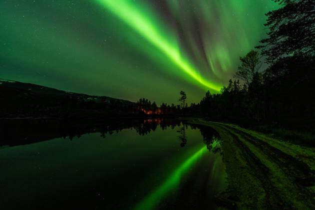 Northern Lights Aurora Borealis mirrors itself in a See, Rago National Park, Nordland, Norway, McPGUN McP Gun 2025 000178 McPGUN