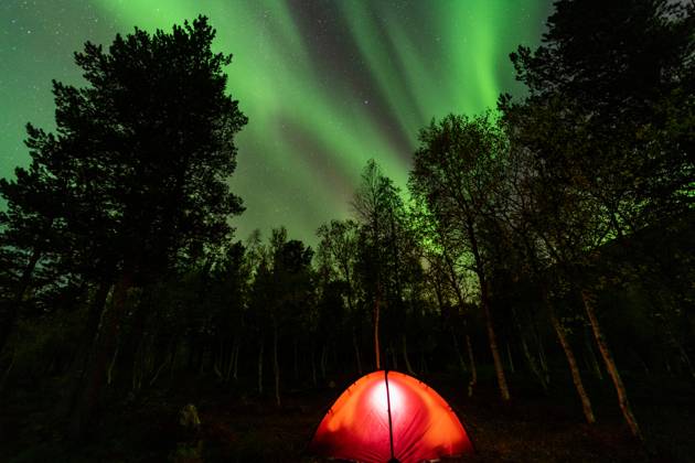 Northern Lights Aurora Borealis mirrors itself in a See, Rago National Park, Nordland, Norway, Bivouac, Tent, Lighting, McPGUN McP Gun 2025 000180 McPGUN