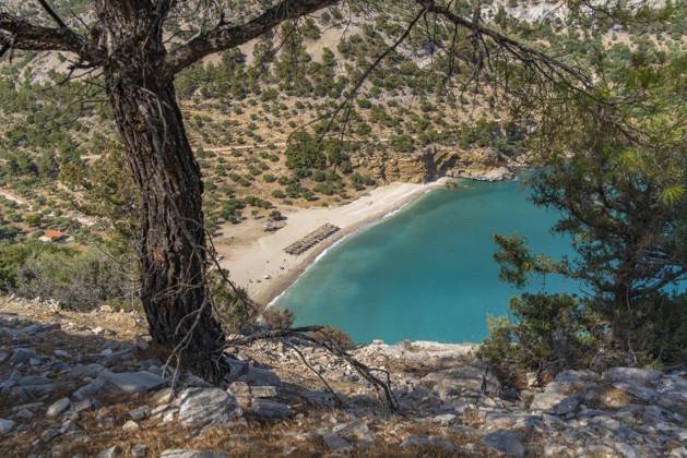 View of Livadi Beach from Viewpoint Archangel Michael, Thasos, Thassos, Aegean Sea, Greek Islands, Greece, Europe Copyright: FrankxFell 844-35723 RECORD DATE NOT STATED