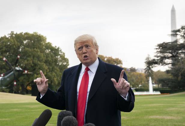 President Donald Trump departs The White House to attend a political event in Florida United States President Donald J. Trump speaks to the media as he departs The White House in Washington, DC, to attend a political event in Florida, October 31, 2018. Photo Credit: Chris Kleponis CNP AdMedia Washington District of Columbia United States of America EDITORIAL USE ONLY Copyright: xx ChrisxKleponisx admphotostwo539145