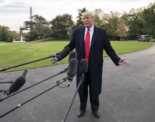 President Donald Trump departs The White House to attend a political event in Florida United States President Donald J. Trump speaks to the media as he departs The White House in Washington, DC, to attend a political event in Florida, October 31, 2018. Photo Credit: Chris Kleponis CNP AdMedia Washington District of Columbia United States of America EDITORIAL USE ONLY Copyright: xx ChrisxKleponisx admphotostwo539147