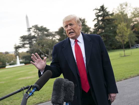 President Donald Trump departs The White House to attend a political event in Florida United States President Donald J. Trump speaks to the media as he departs The White House in Washington, DC, to attend a political event in Florida, October 31, 2018. Photo Credit: Chris Kleponis CNP AdMedia Washington District of Columbia United States of America EDITORIAL USE ONLY Copyright: xx ChrisxKleponisx admphotostwo539149