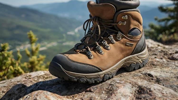  Hiking Boot on Rocky Terrain With Scenic Mountain View in Daylight, A sturdy hiking boot is positioned on a rocky surface, showcasing its rugged design and grip. In the background, mountains stretch out under clear blue skies, emphasizing an adventurous outdoor atmosphere. This scene captures the spirit of exploration and appreciation for nature., A sturdy hiking boot is positioned on a rocky surface, showcasing its rugged design and grip. In the background, mountains stretch out under clear blue skies, emphasizing an adventurous outdoor atmosphere. This scene captures the spirit of exploration and appreciation for nature., 04.08.2024, Copyright: xstancix Panthermedia37657309.jpg