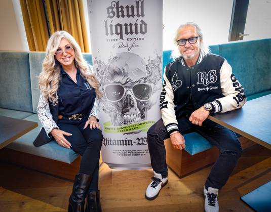 Carmen and husband Robert Geiss launch of Scull liquid , the Geiss familys new water brand with Rober Carmen Davina and Shania Geiss at the Orterer Group headquarters in Unterschleissheim Date 21 10 2024