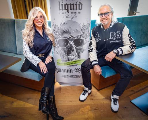 Carmen and husband Robert Geiss launch of Scull liquid , the Geiss familys new water brand with Rober Carmen Davina and Shania Geiss at the Orterer Group headquarters in Unterschleissheim Date 21 10 2024