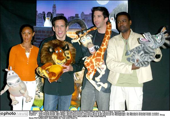 Jada Pinkett Smith, Ben Stiller, David Schwimmer and Chris Rock at the photocall for Madagasgar, the Mandarin Oriental Hotel, London. Jada Pinkett Smith, Ben Stiller, David Schwimmer and Chris Rock at the photocall for Madagasgar, the Mandarin Oriental Hotel, London. Doug Peters allactiondigital.com London UK  Copyright: x DougxPetersx